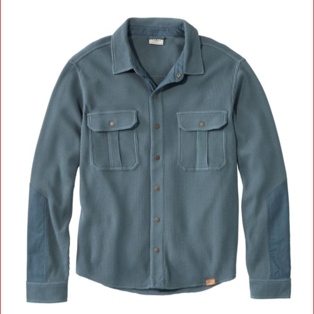 LL Bean BeanBuilt Waffle Overshirt, Untucked Fit  Large Rangeley Blue